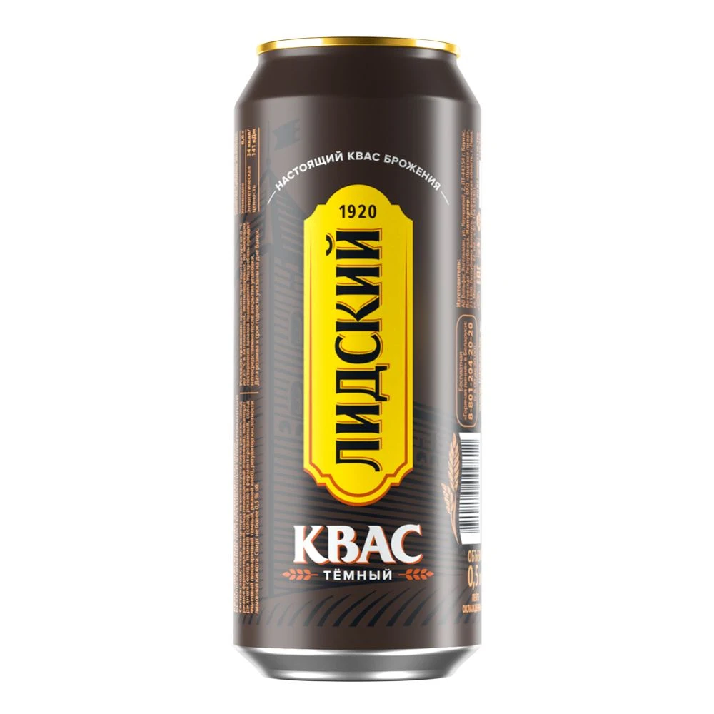 Квас Лидский тёмный (банка) 450 мл