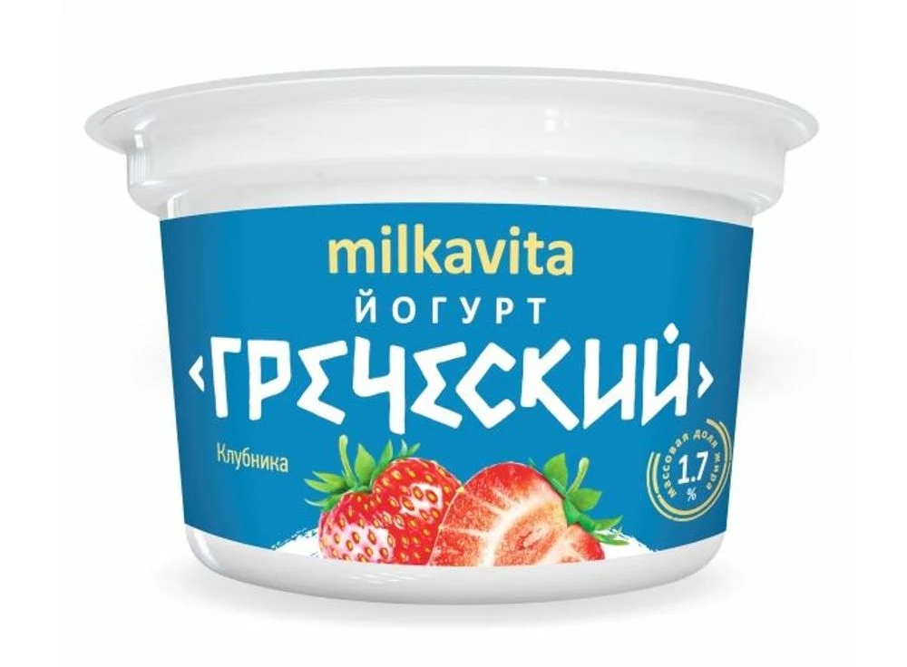 Йогурт "Греческий" Клубника 1,7% 200г. Милкавита
