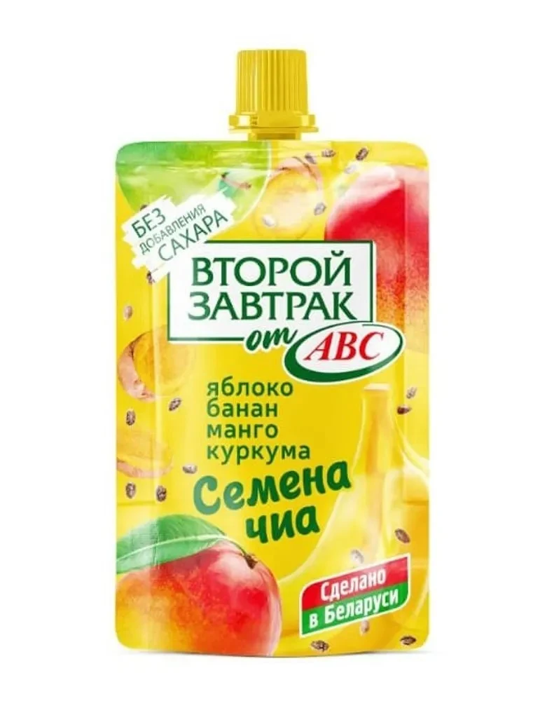 Десерт фруктовый "Второй завтрак от АВС" Яблоко, банан, манго с семенами чиа и куркумой 200г. АВС