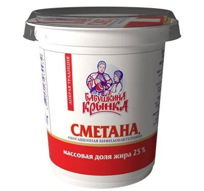 Сметана с бифидобактериями 25 % стакан 380г Бабушкина Крынка