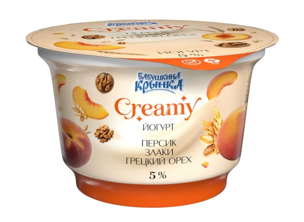 Йогурт  "Персик-Злаки-Грецкий орех" 5,0%, 200 г "Бабушкина крынка"