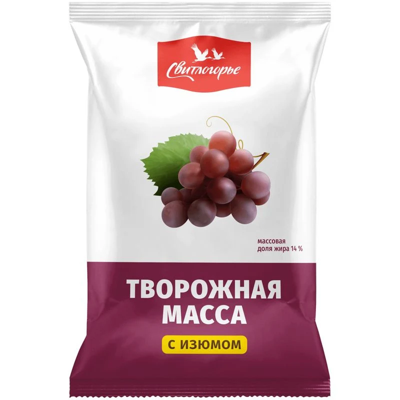 Масса творожная с изюмом д,ж 14%, 180 гр Свитлогорье