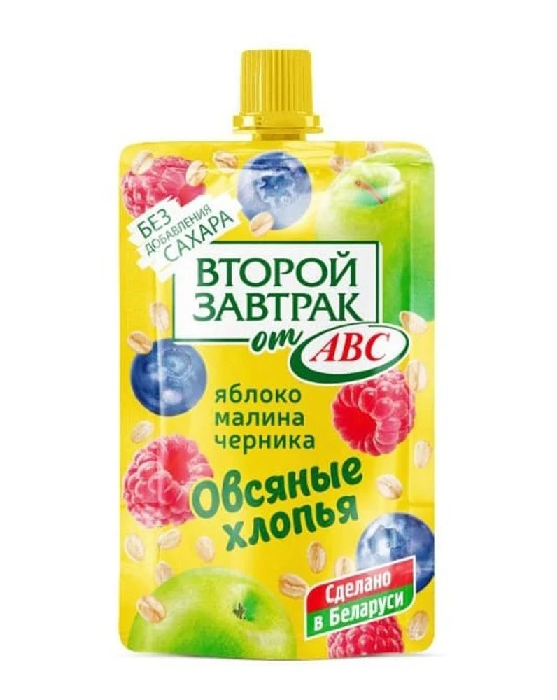 Десерт фруктовый "Второй завтрак от АВС" Яблоко, малина и черника с овсяными хлопьями 200г. АВС