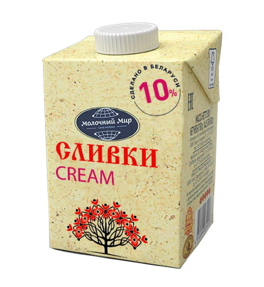 Сливки питьевые 10% Молочный Мир 500 гр.
